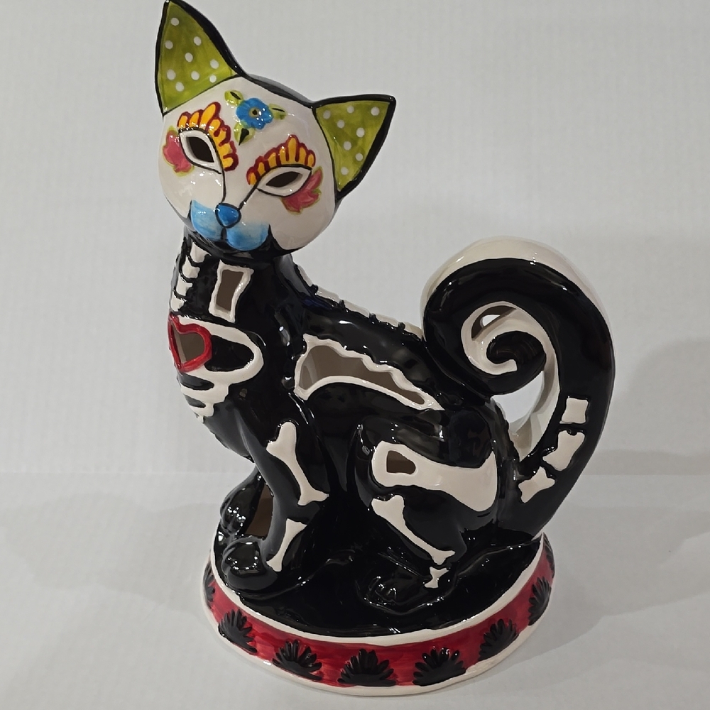 Colorful Day of the Dead Cat Figurine - InHomestylez By Blue Sky Clayworks